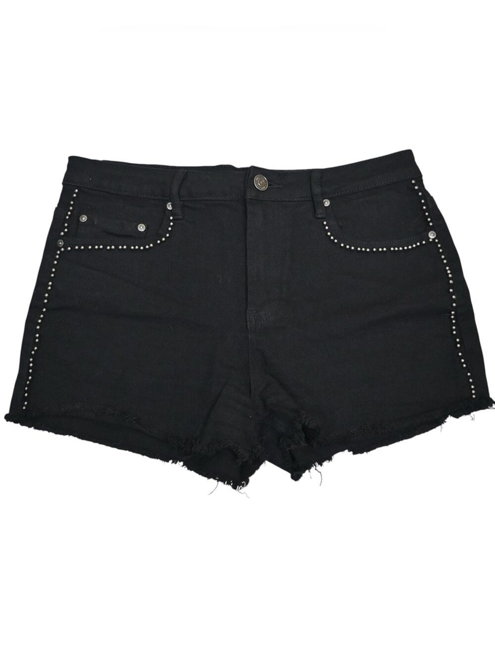 Almost Famous Women's 11 Black Cut-Off Jean Short Studded Detail